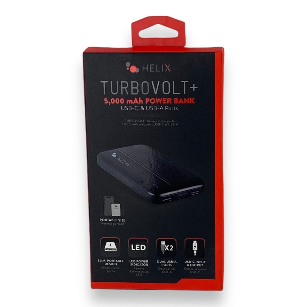 NWT Helix Power Bank 5,000 mAh with Dual USB-A Ports Black